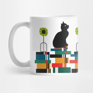 Cat, books and flowers Mug